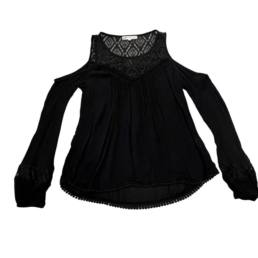 JOLT Black Cold Shoulder Lace Trimmed Boho‎ Tunic Top M